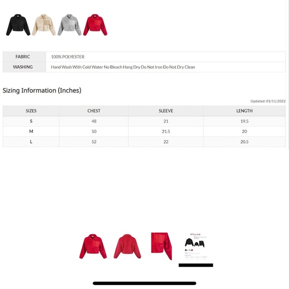 Red Fuzzy Textured Zip-Up Cropped Jacket - Picture 10 of 10